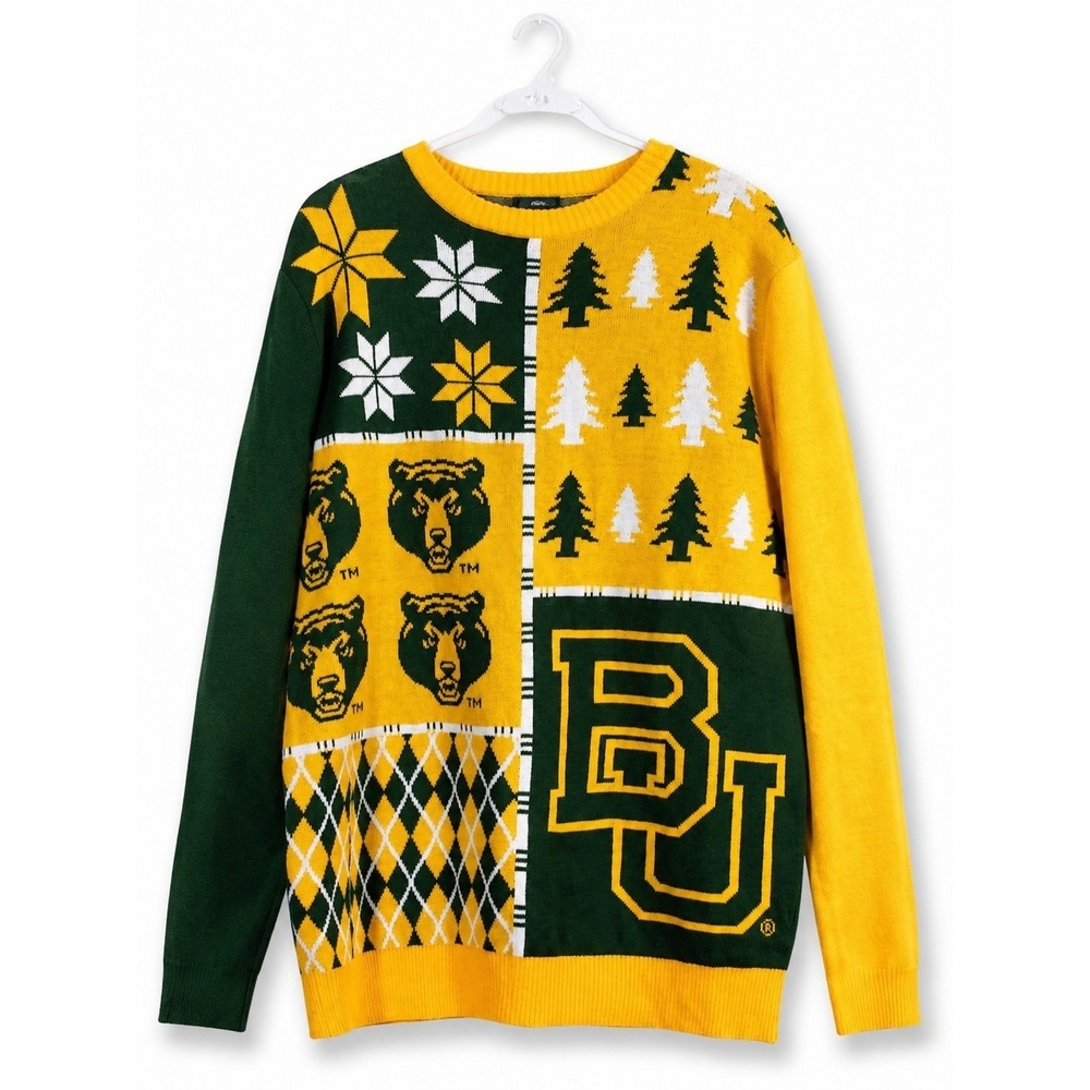 NWT Baylor Bears Men's Busy Block Christmas Sweater Large New NCAA L300 College